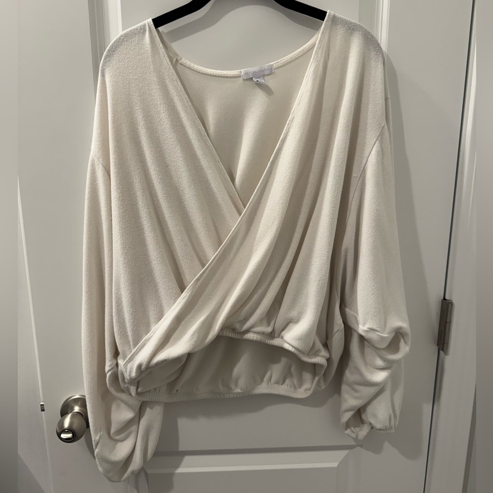 Beyond Yoga Cream Wrap Blouse